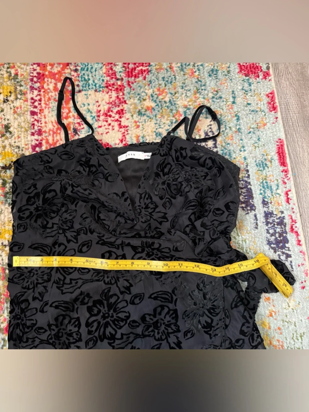 Lush Black Floral Burnout Velvet Wrap Mini Dress Cocktail Holiday Party Medium M
